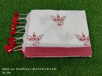 Durga Ma Embroidered Cotton Saree  - White