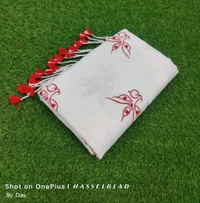 Durga Ma Embroidered Cotton Saree  - White