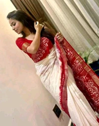 Puja Special Batick Saree  - Cream White