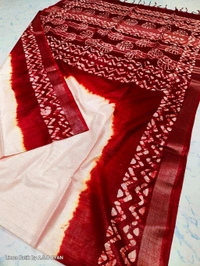 Puja Special Batick Saree  - Cream White