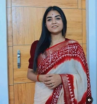 Puja Special Batick Saree  - Cream White