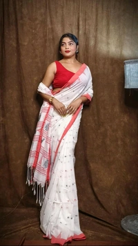 Woven Pallu Pure Cotton Saree  - White