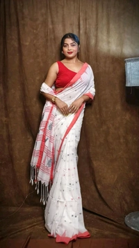Woven Pallu Pure Cotton Saree  - White