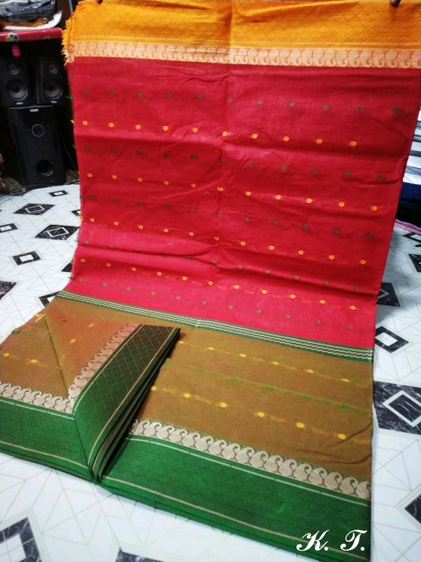 Bengal Handloom Tant Saree  - Red & Green