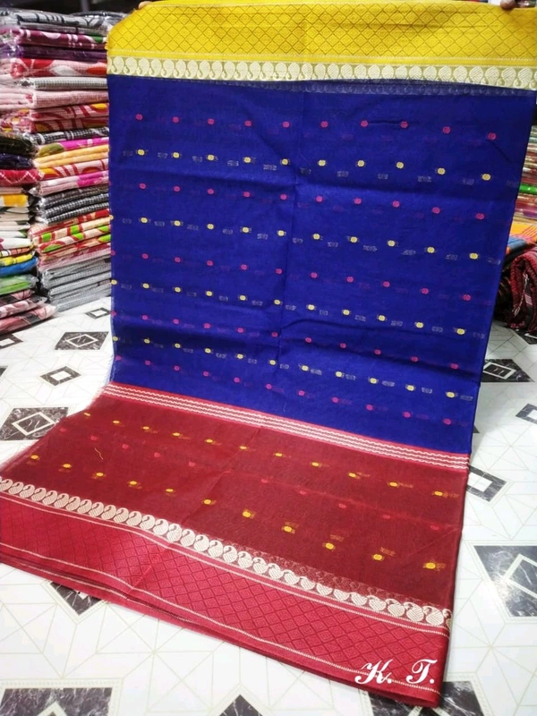 Bengal Handloom Tant Saree  - Blue & Red