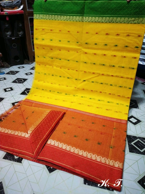 Bengal Handloom Tant Saree  - Yellow & Red