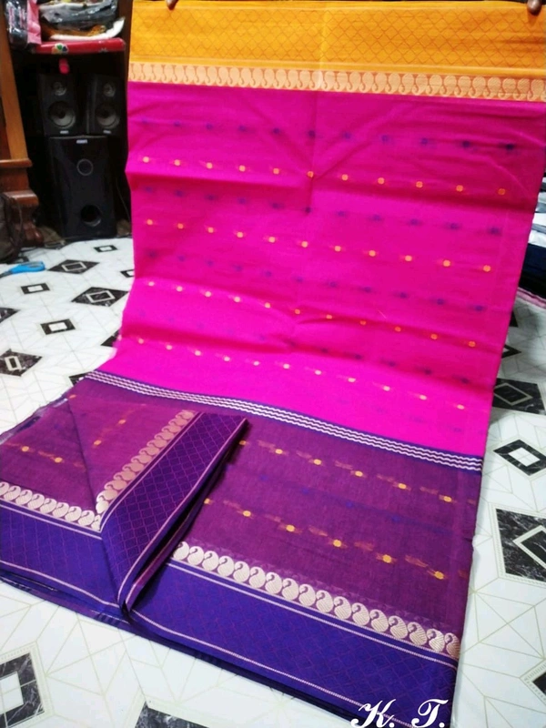 Bengal Handloom Tant Saree  - Magenta & Blue