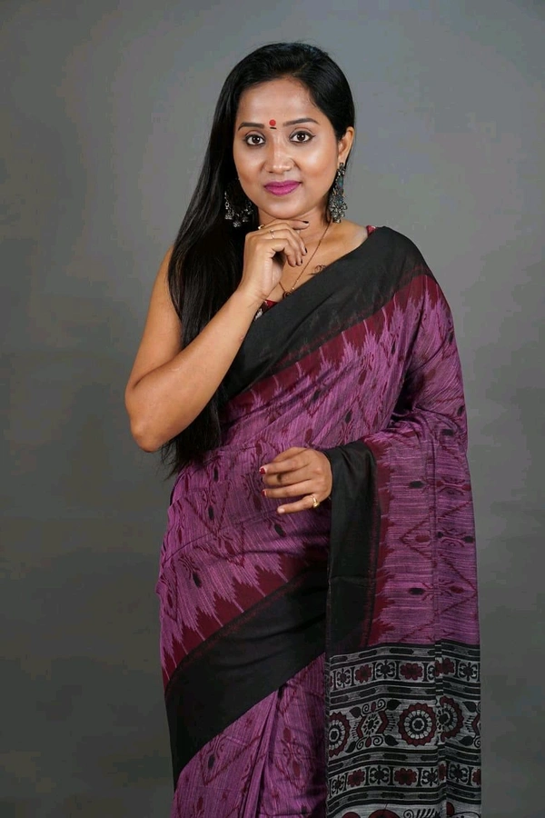 Slab Khadi Sambalpuri Print Saree - Purple