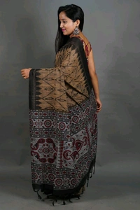 Slab Khadi Sambalpuri Print Saree - Golden