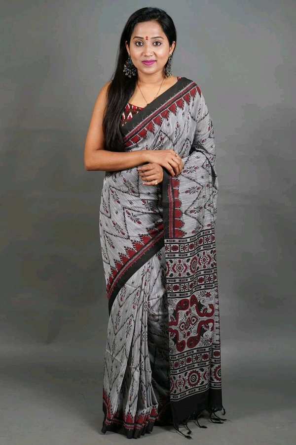 Slab Khadi Sambalpuri Print Saree - Gray