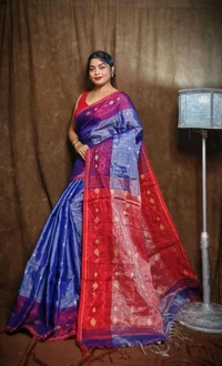 Jamdani Work Tissue Cotton Saree  - Blue
