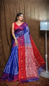 Jamdani Work Tissue Cotton Saree  - Blue