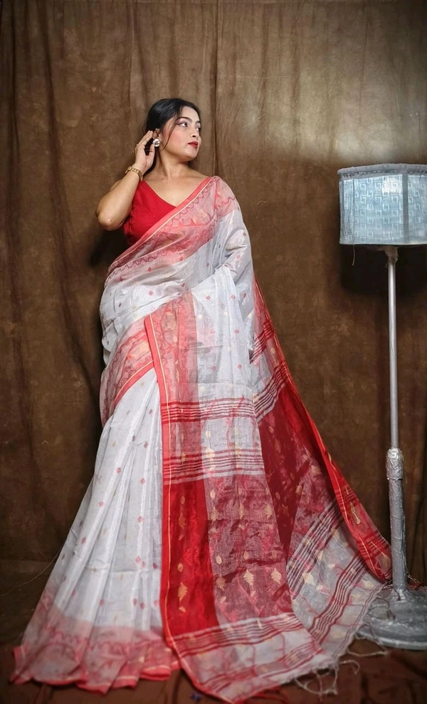 Jamdani Work Tissue Cotton Saree  - White