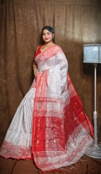 Jamdani Work Tissue Cotton Saree  - White