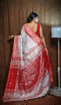 Jamdani Work Tissue Cotton Saree  - White