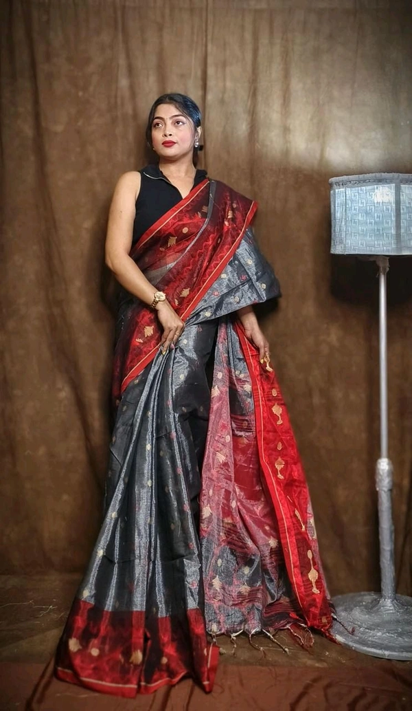 Jamdani Work Tissue Cotton Saree  - Gray