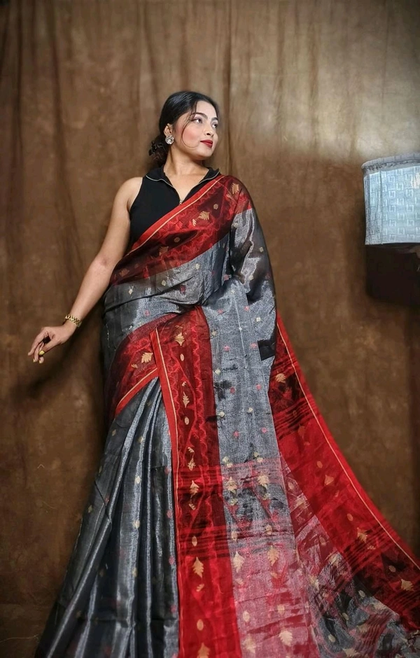 Jamdani Work Tissue Cotton Saree  - Gray