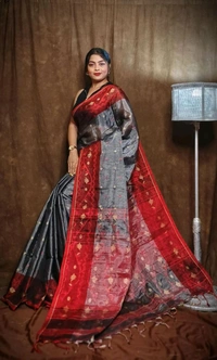 Jamdani Work Tissue Cotton Saree  - Gray