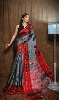 Jamdani Work Tissue Cotton Saree  - Gray