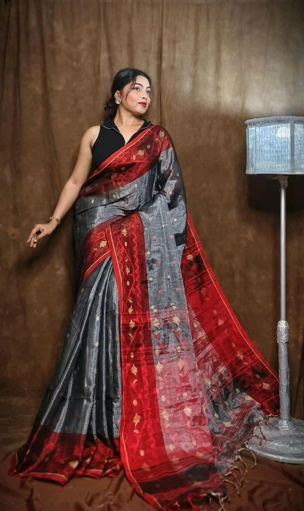 Jamdani Work Tissue Cotton Saree  - Gray
