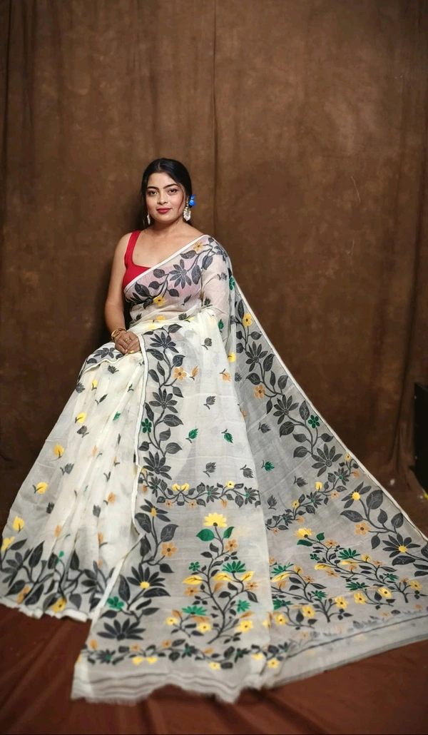 Banolata Soft Bengal Jamdani  - Silver