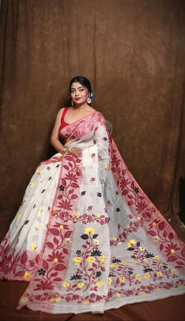 Banolata Soft Bengal Jamdani  - Dark Red