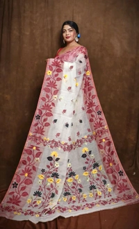 Banolata Soft Bengal Jamdani  - Dark Red
