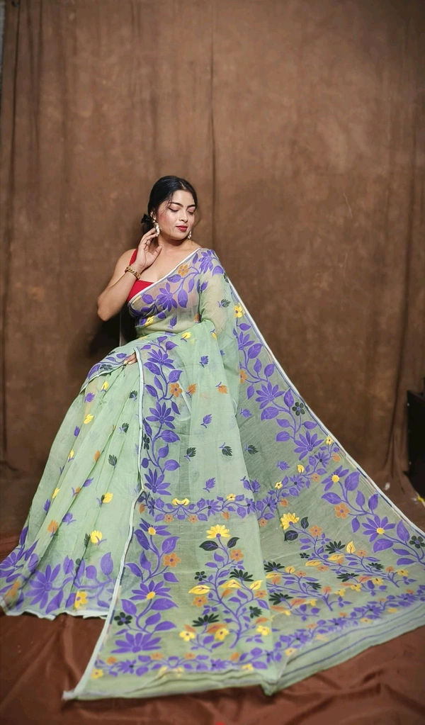 Banolata Soft Bengal Jamdani  - Mint Green