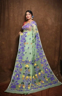 Banolata Soft Bengal Jamdani  - Mint Green