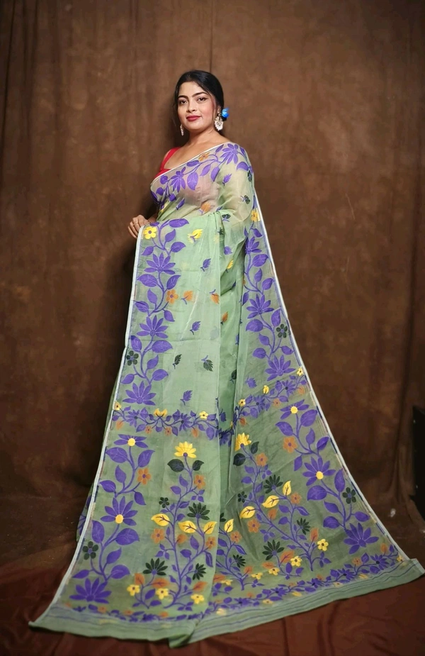 Banolata Soft Bengal Jamdani  - Mint Green