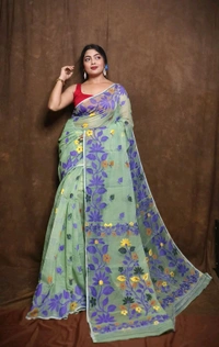 Banolata Soft Bengal Jamdani  - Mint Green