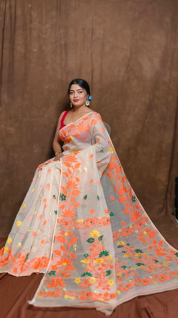 Banolata Soft Bengal Jamdani  - Orange