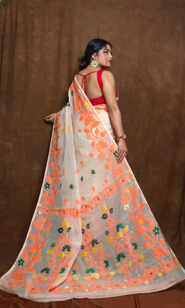 Banolata Soft Bengal Jamdani  - Orange