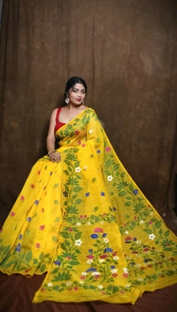 Banolata Soft Bengal Jamdani  - Gold Yellow