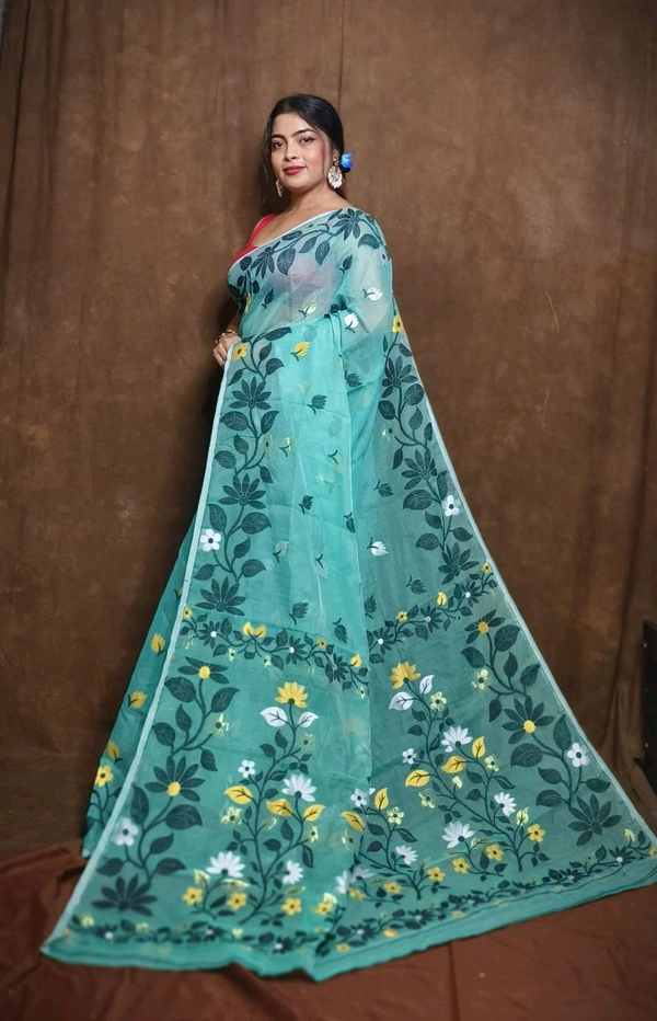Banolata Soft Bengal Jamdani  - Sea Green