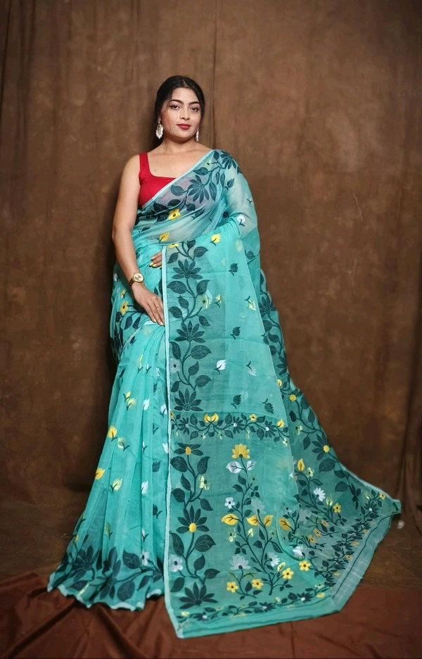 Banolata Soft Bengal Jamdani  - Sea Green