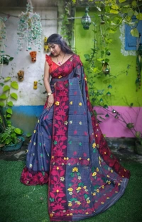 Banolata Soft Bengal Jamdani  - Gray