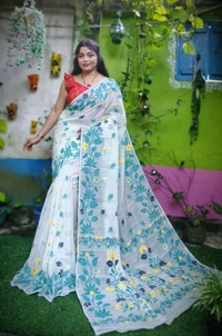 Banolata Soft Bengal Jamdani  - Aqua