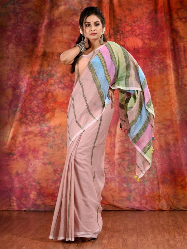 Bengal Handloom Khadi Khesh Saree - Pink Lace