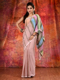 Bengal Handloom Khadi Khesh Saree - Pink Lace