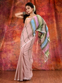 Bengal Handloom Khadi Khesh Saree - Pink Lace