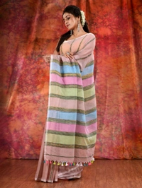 Bengal Handloom Khadi Khesh Saree - Pink Lace