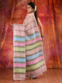 Bengal Handloom Khadi Khesh Saree - Pink Lace