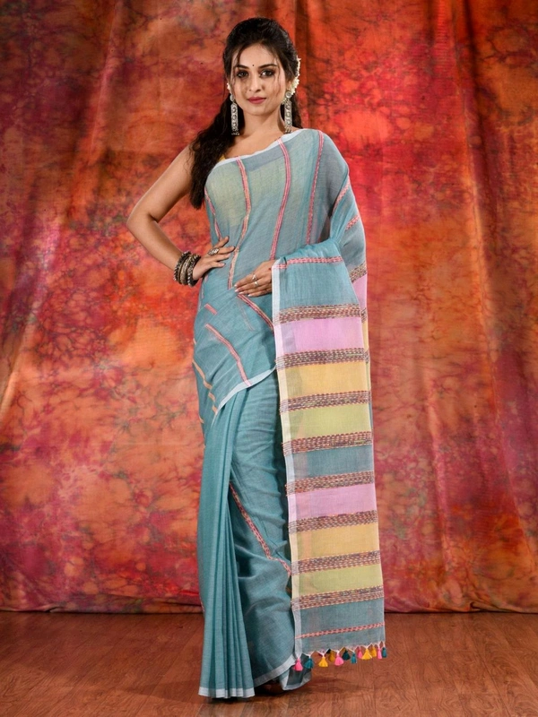 Bengal Handloom Khadi Khesh Saree - Teal
