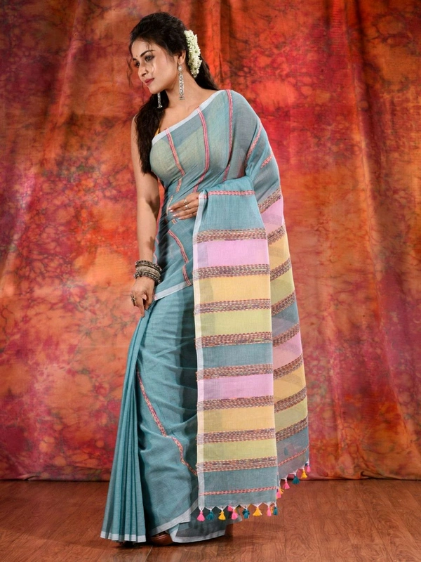 Bengal Handloom Khadi Khesh Saree - Teal