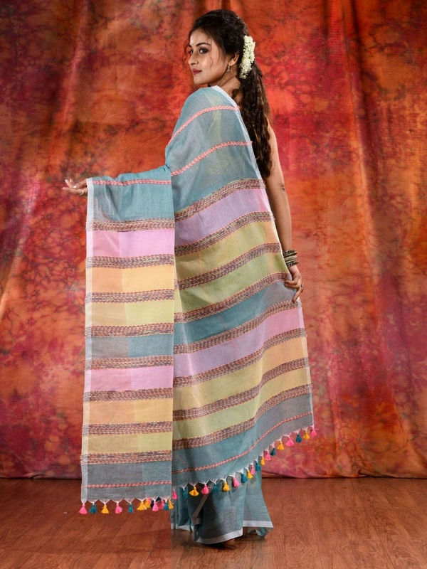 Bengal Handloom Khadi Khesh Saree - Teal