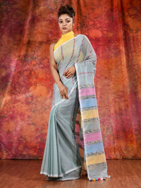 Bengal Handloom Khadi Khesh Saree - Greny Gray