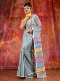 Bengal Handloom Khadi Khesh Saree - Greny Gray