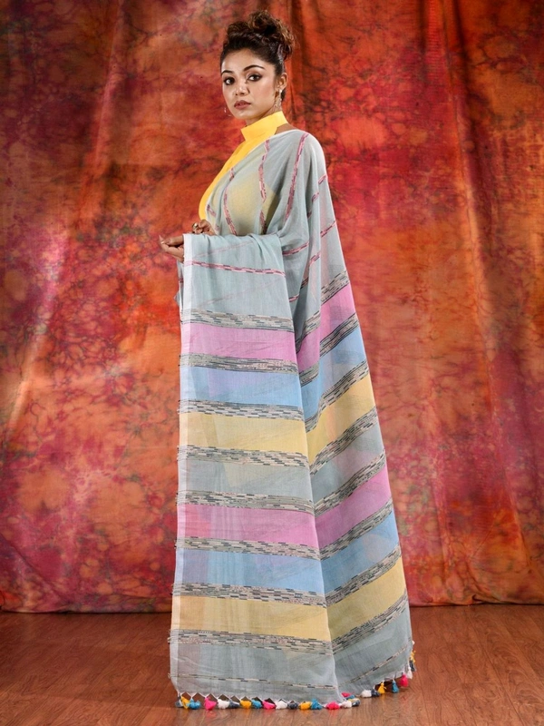 Bengal Handloom Khadi Khesh Saree - Greny Gray