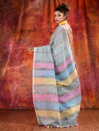 Bengal Handloom Khadi Khesh Saree - Greny Gray